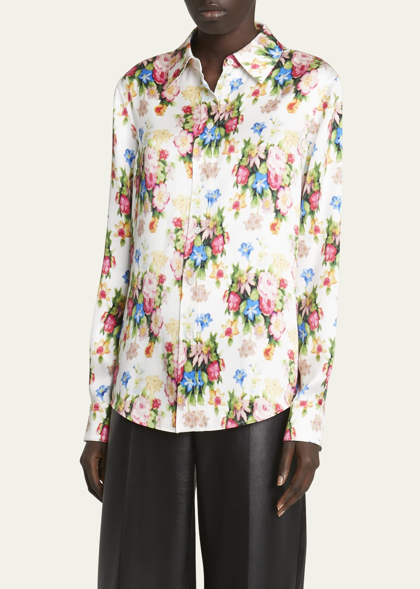 Floral-Print Button-Down Silk Blouse - 4