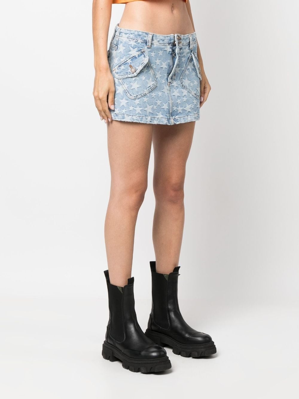 star-print washed-denim mini skirt - 3