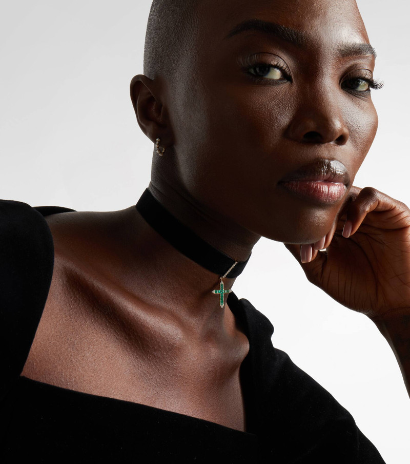 14kt gold (585/1000) choker with emeralds and diamonds 3