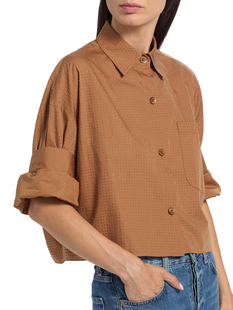 Women's Next Ex Rhinestone Crop Button-Front Shirt - Argan Oil 6