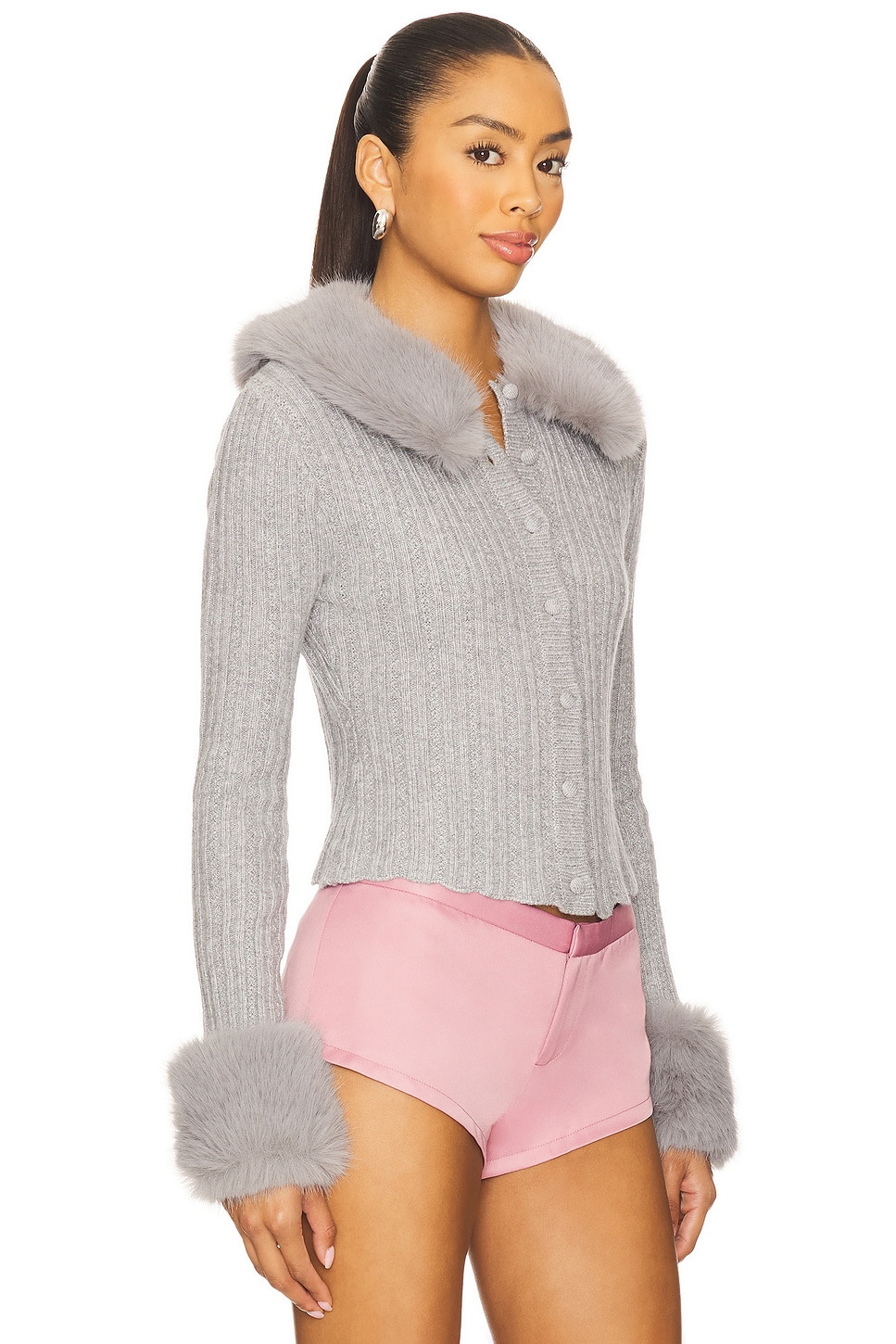 x REVOLVE Heart Faux Fur Knit Cardigan - 2