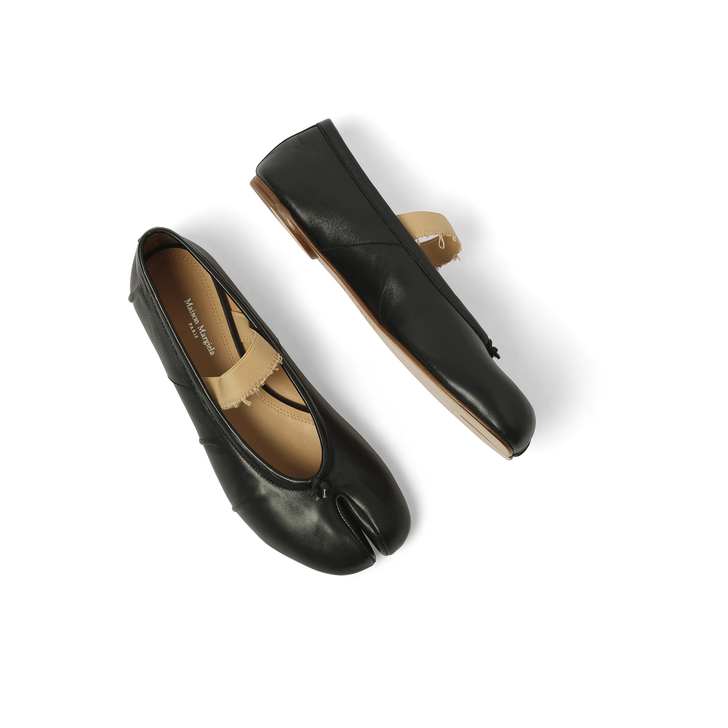 Tabi Ballerina Flat Elastic Band in Black/Nude - 4
