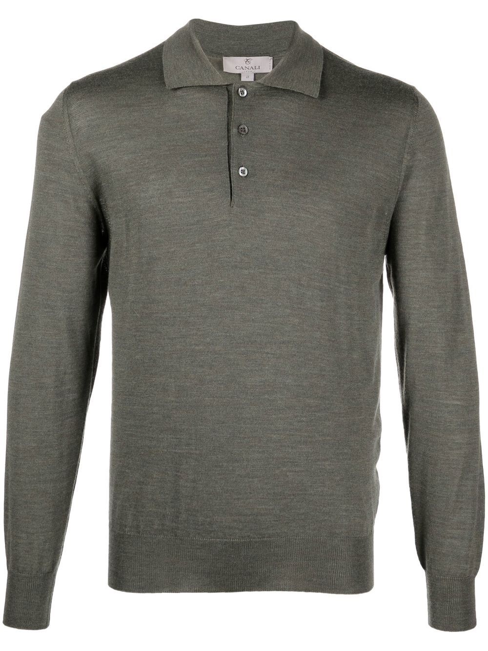 long-sleeved merino wool polo shirt - 1