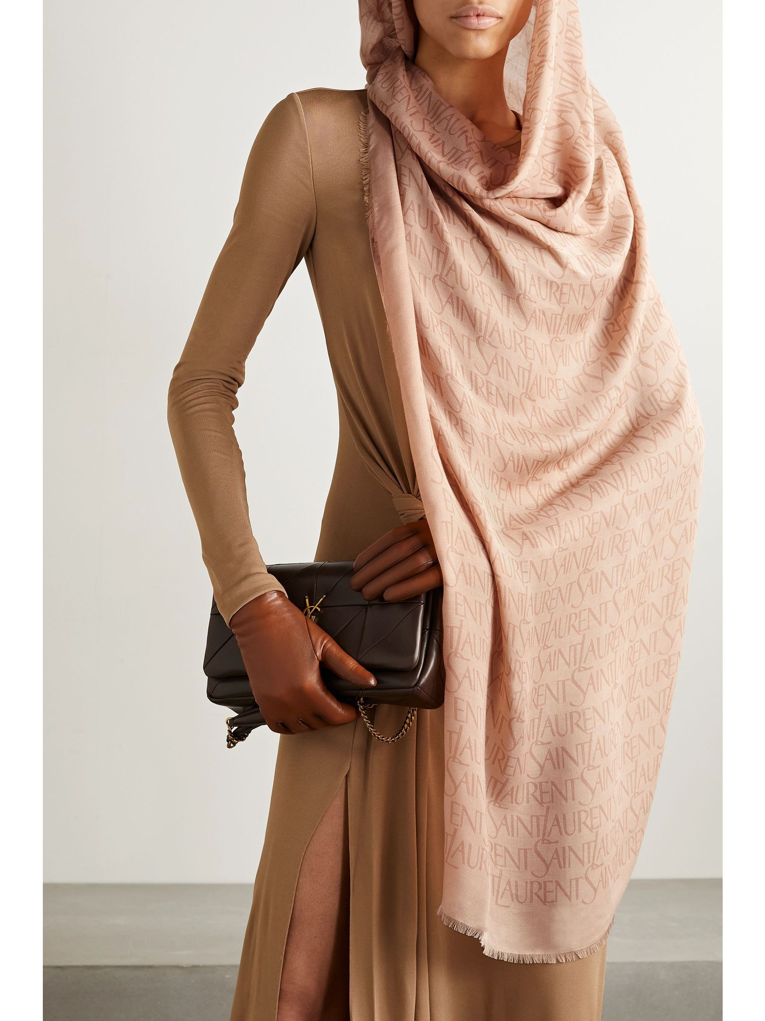 Printed modal and cashmere-blend twill scarf Beige - 2