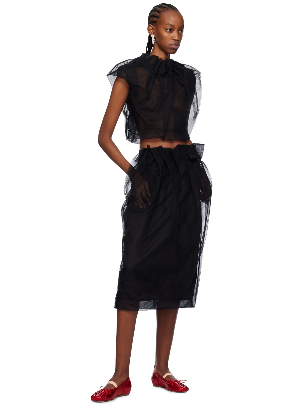 Black Pleated Midi Skirt - 4