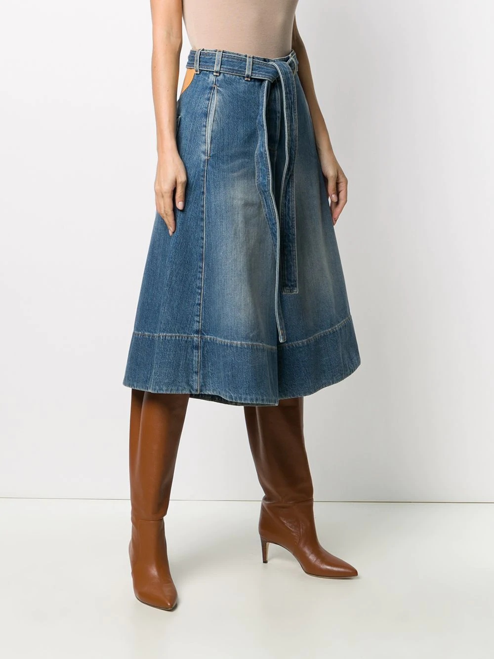 tied-waist denim skirt - 3