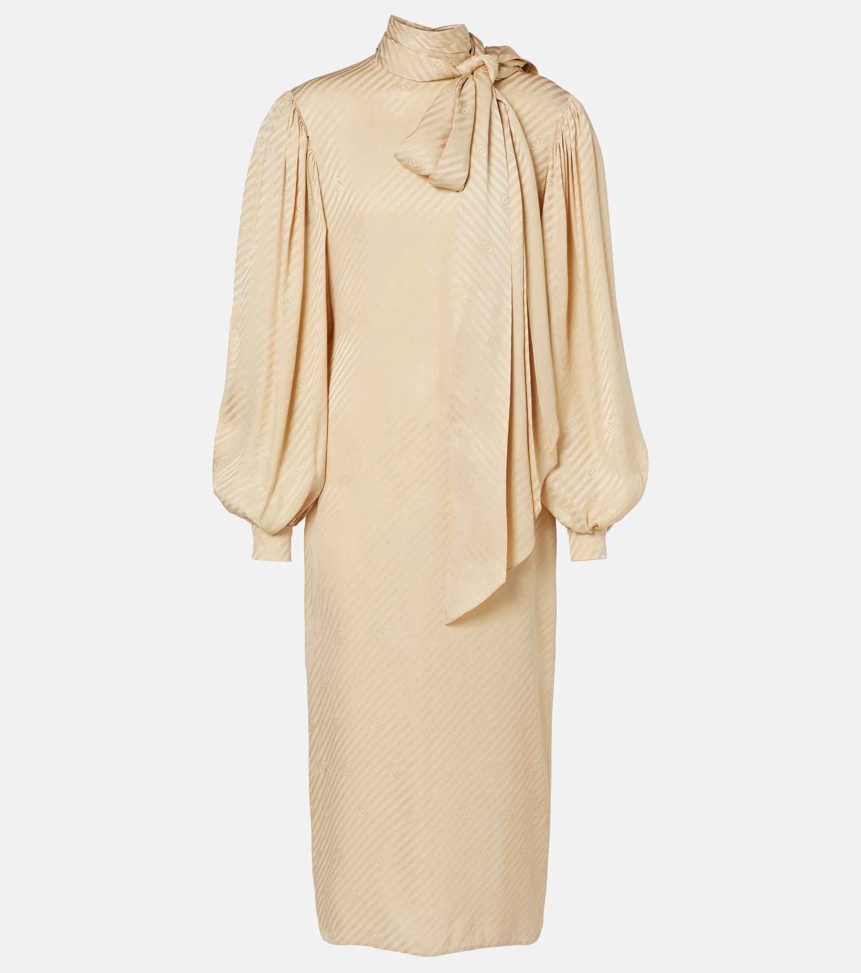 GG draped striped silk jacquard midi dress - 1