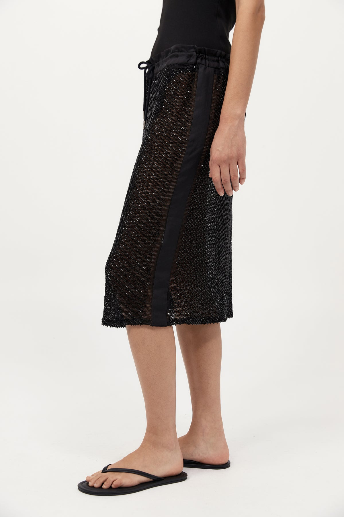 Glass Beaded Mesh Skirt - Jet Black - 7