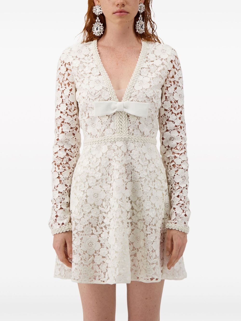 long-sleeve guipure-lace minidress - 5