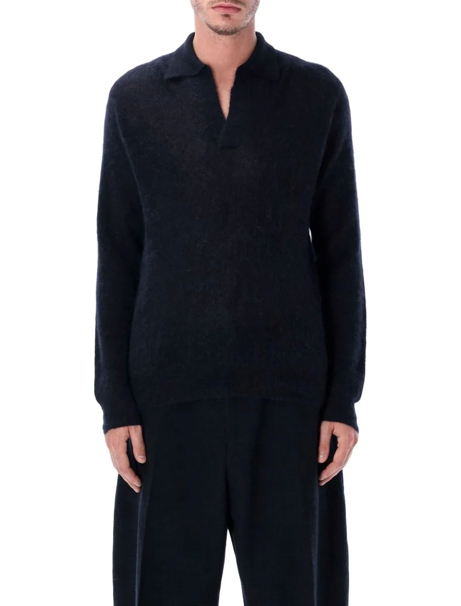 Auralee Baby Suri Alpaca Sheer Knit Skipper Polo - 1