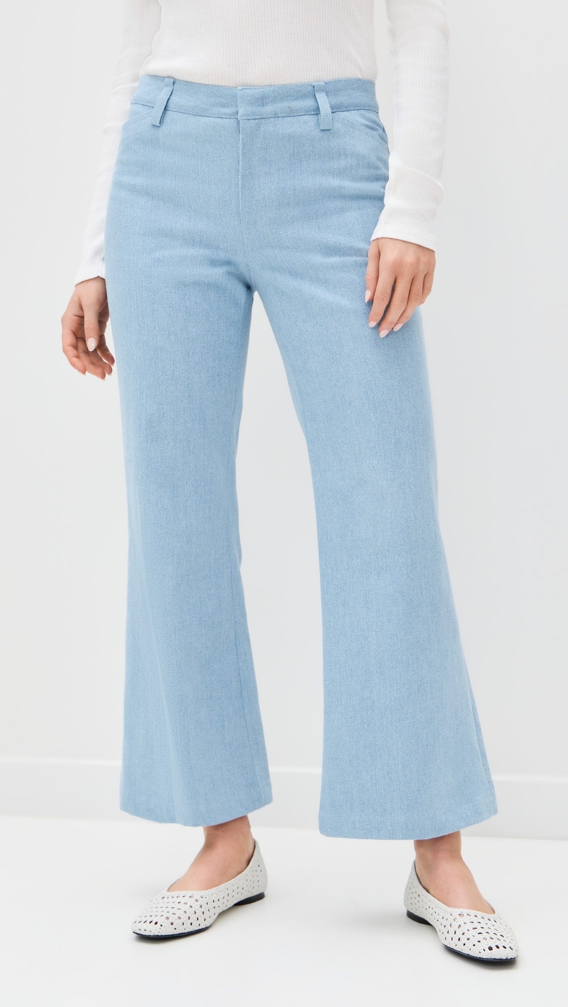 Mid Rise Cropped Flare Twill Pants - 6