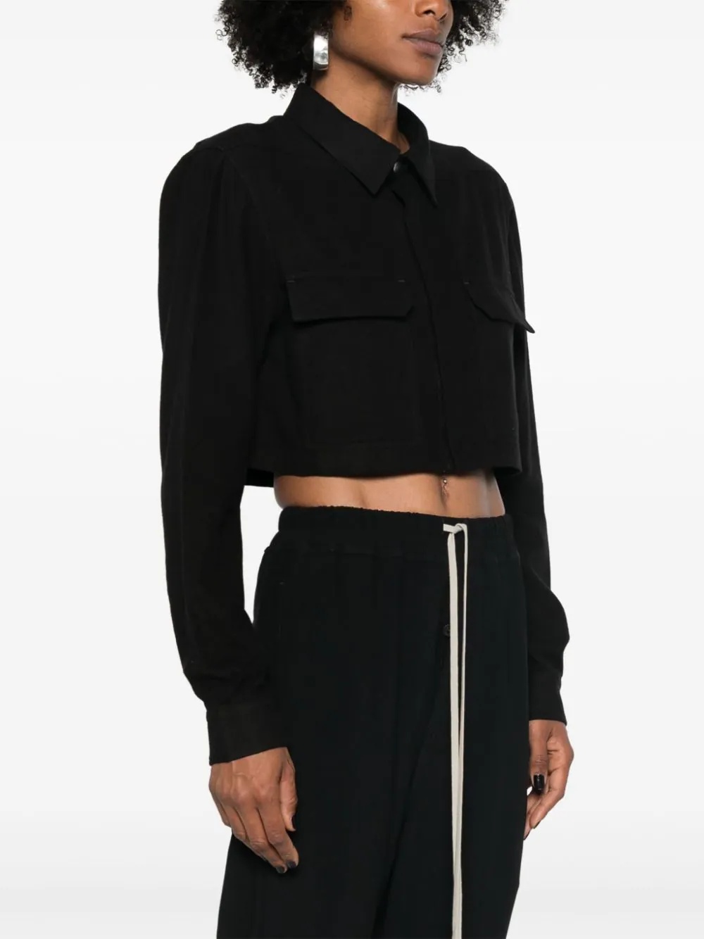 (正規店出品)RICK OWENS WOMEN RP02D3245 FL CROPPED OUTERSHIRT RICK OWENS WOMEN CROPPED OUTERSHIRT BLACK FW24 | 50%OFF SALE