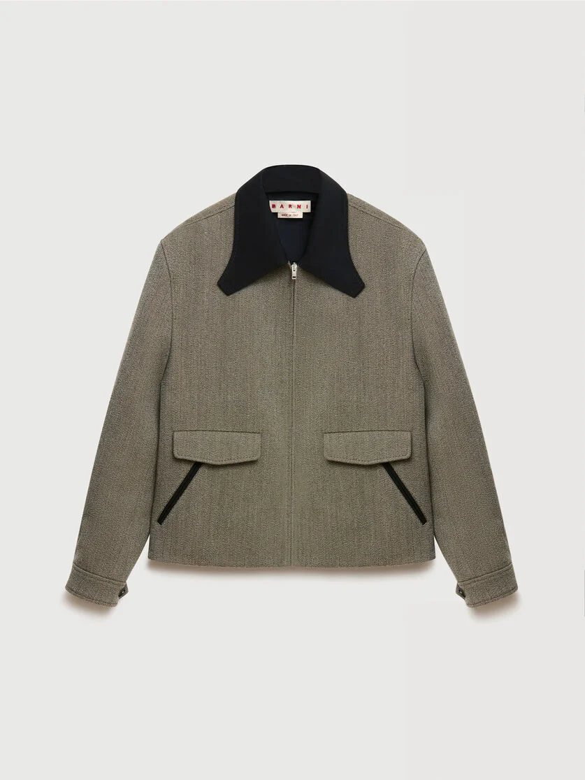 TAUPE TWEED JACKET WITH SCULPTURAL COLLAR - 1
