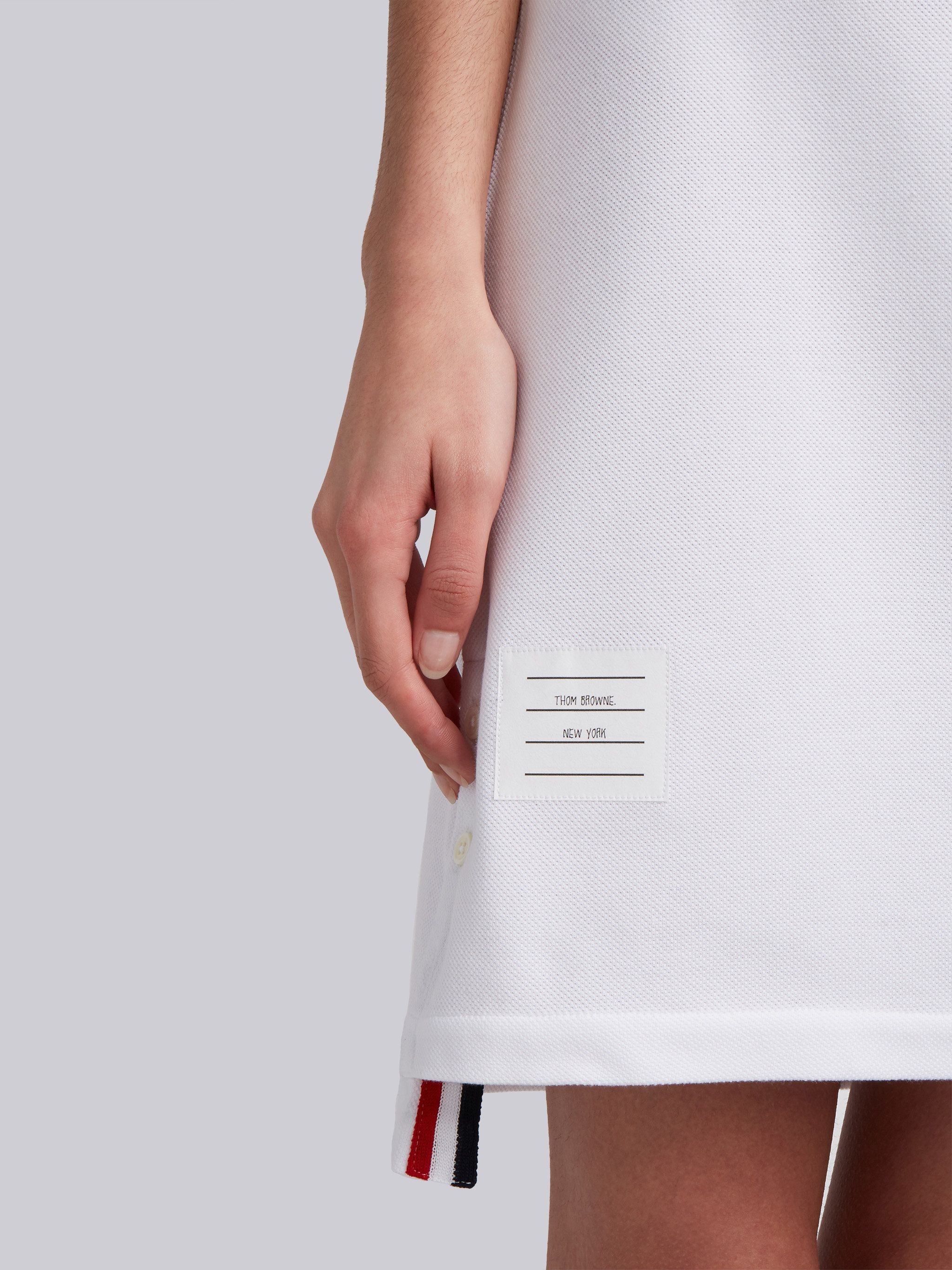 White Classic Cotton Pique Center Back Stripe A-line Short Sleeve Polo Shirtdress - 5