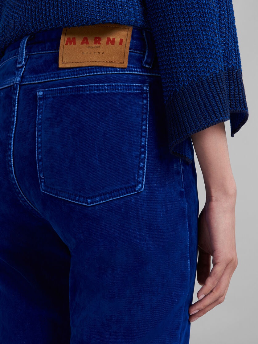 BLUE FLOCKED DENIM FLARED TROUSERS - 4