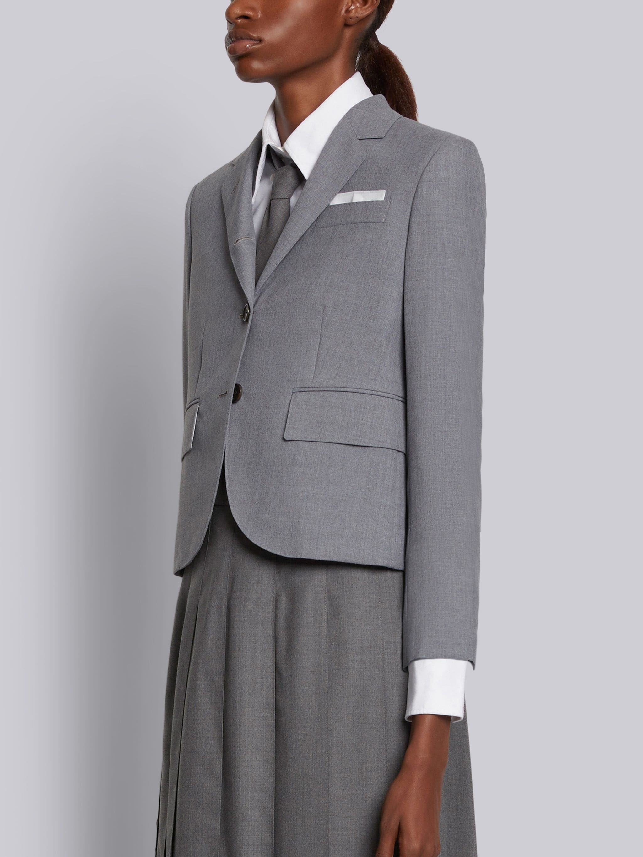Medium Grey School Uniform Plain Weave High Armhole Single Breasted Sport Coat - 2