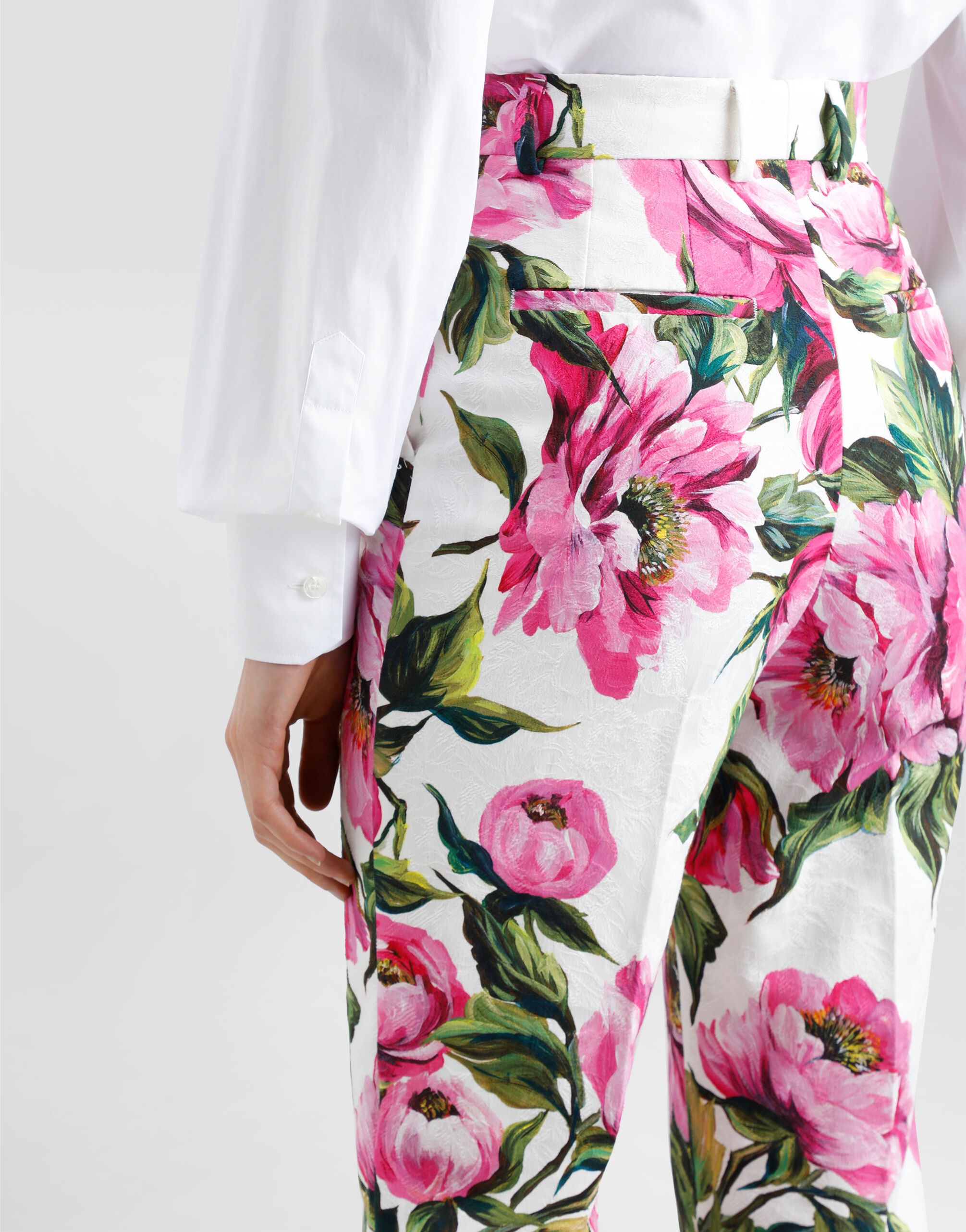 Peony-print cotton jacquard pants - 5