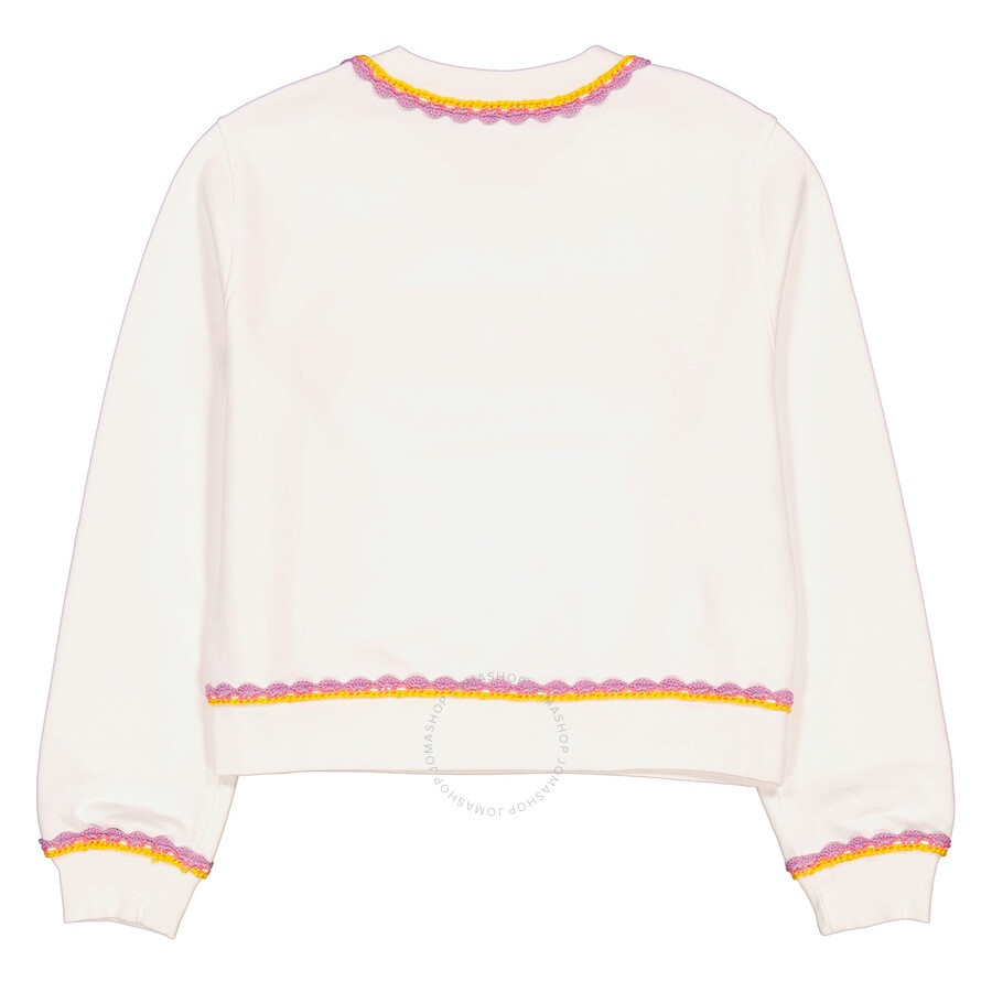 Moschino Fantasy Print White Crochet Details Cotton Sweatshirt - 2