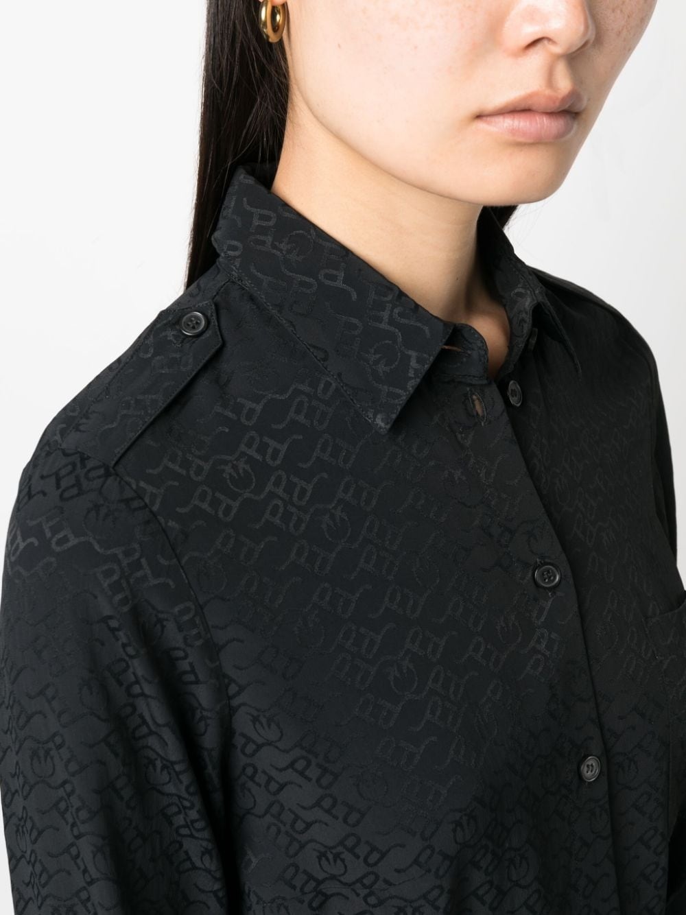 monogram-pattern belted shirtdress - 5