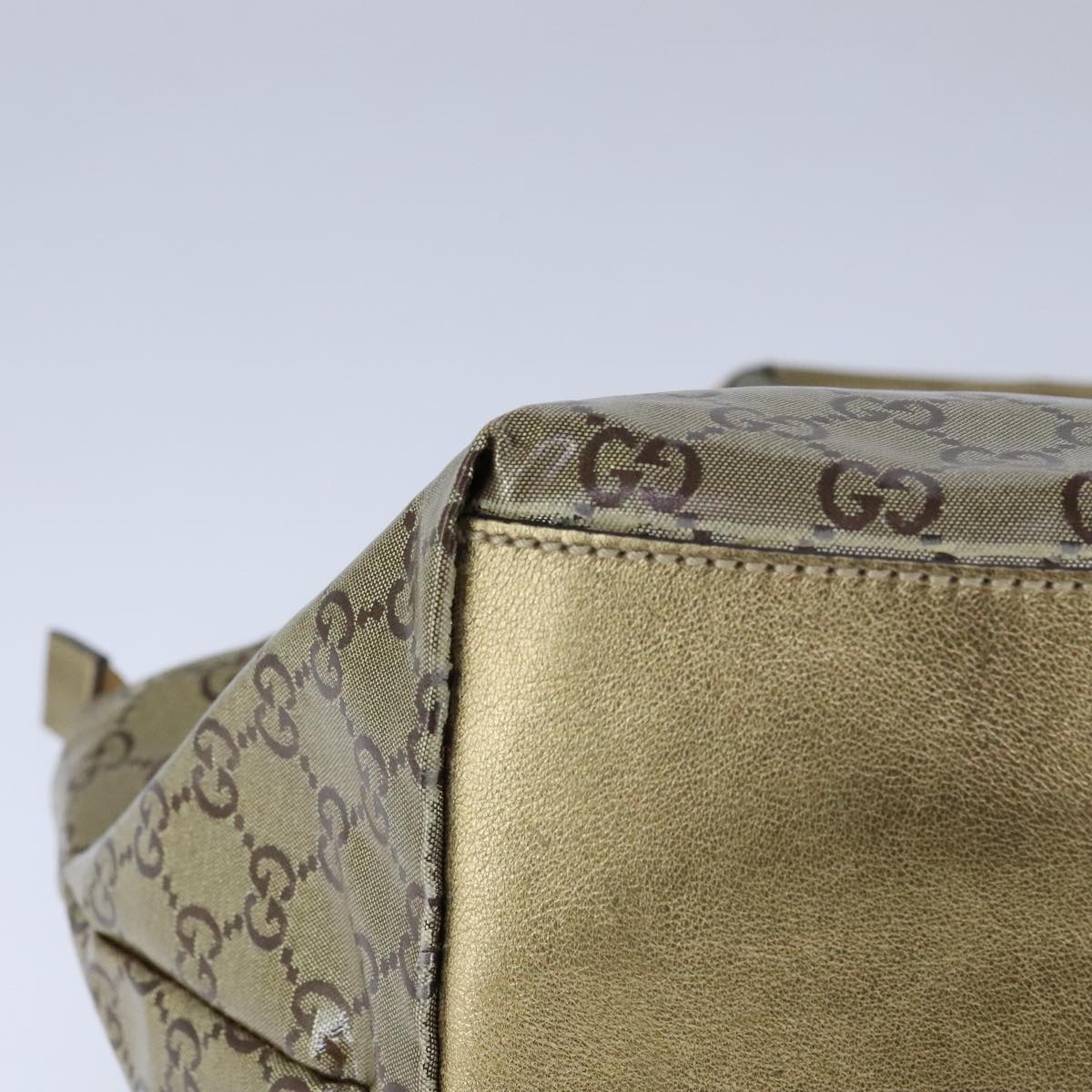 GUCCI GG Crystal Sherry Line Hand Bag Gray Gold Brown - 9