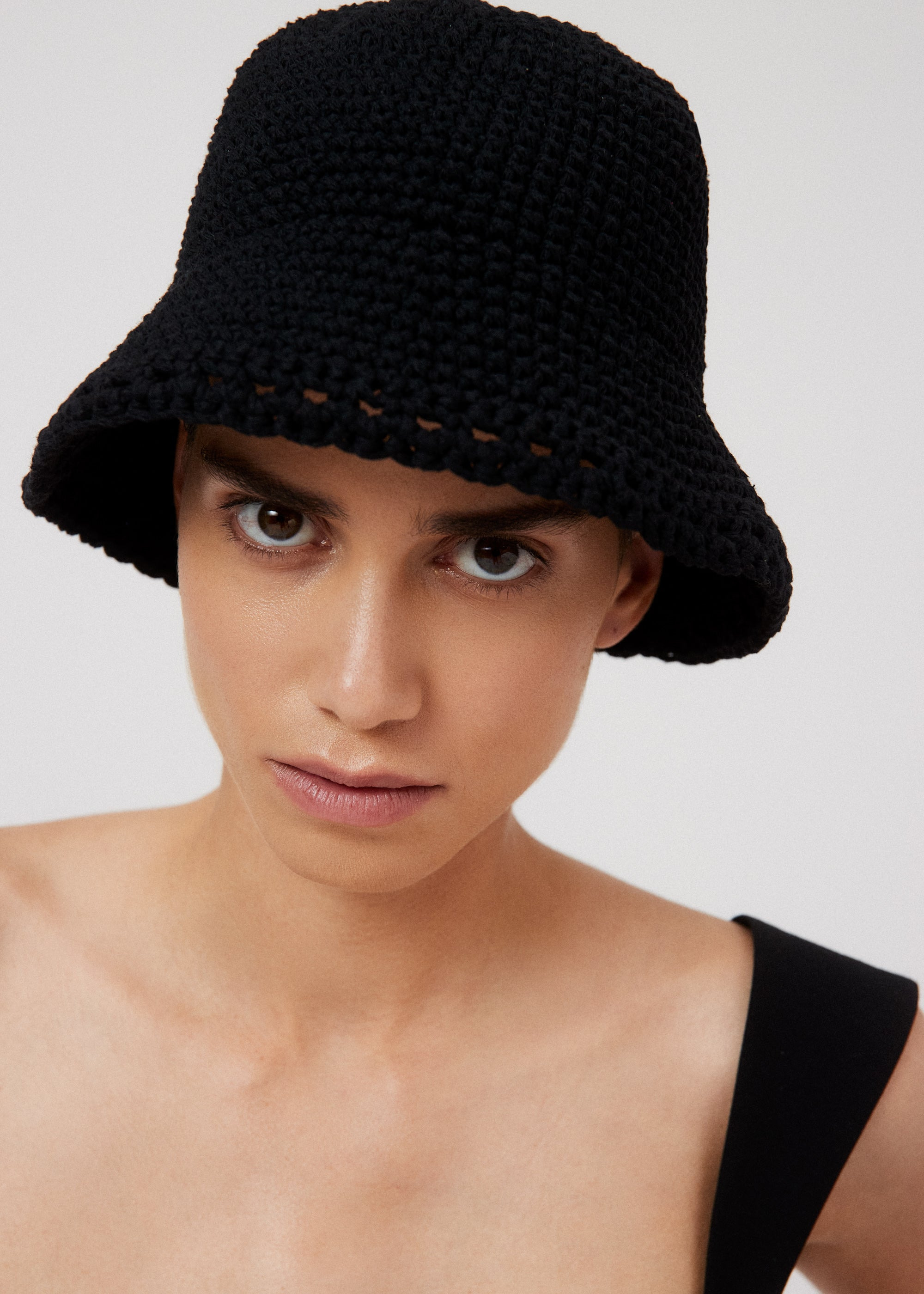 Handmade wide brim crochet bucket hat in black - 3