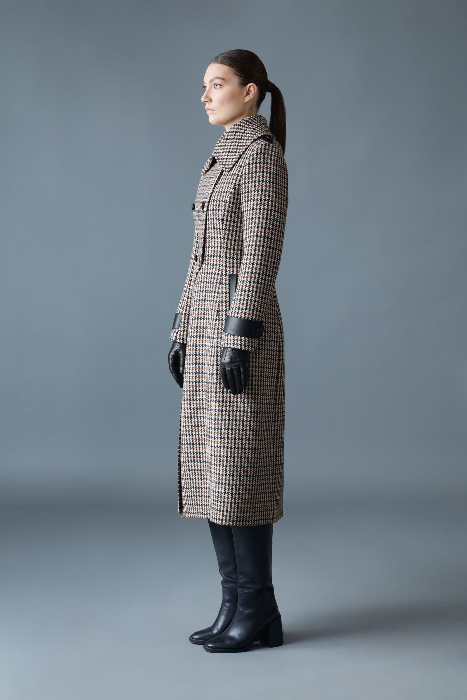ELODIE-HT Houndstooth Wool Maxi Coat - 3