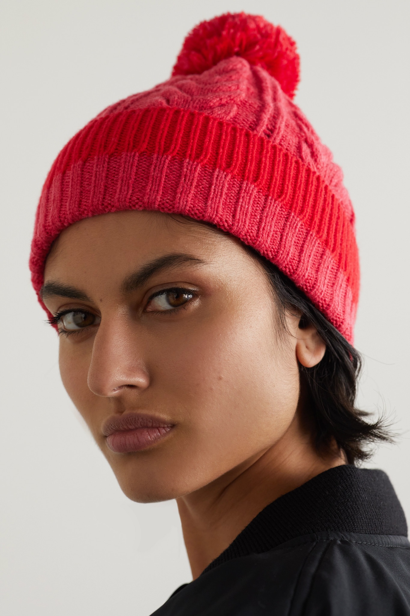 Pompom-embellished cable-knit wool beanie - 2