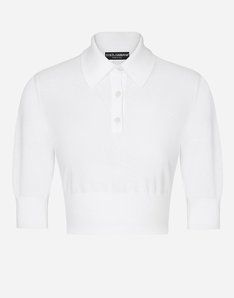 Cotton and silk cropped polo-shirt 1