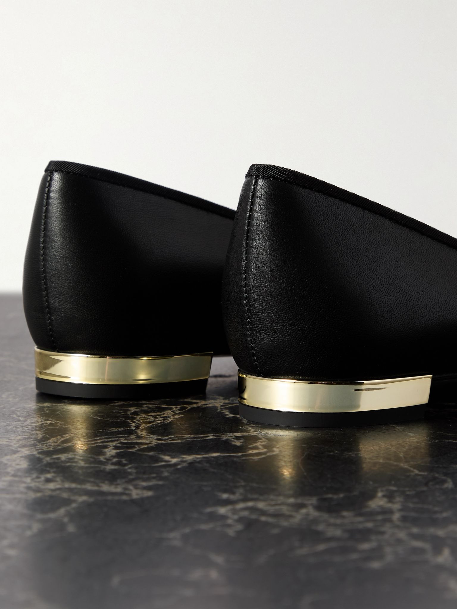 Maia grosgrain-trimmed leather ballet flats Black - 4