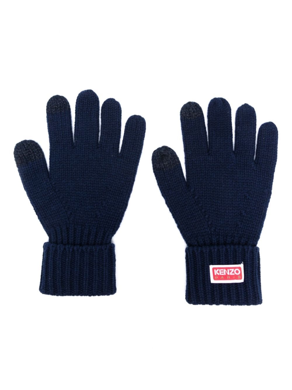 logo-patch knitted gloves - 1