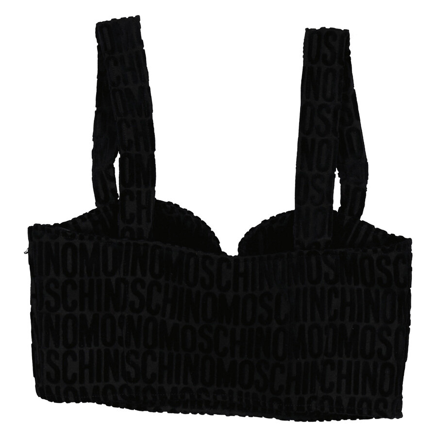 Moschino Fantasy Print Black All-Over Logo Crop Top - 2