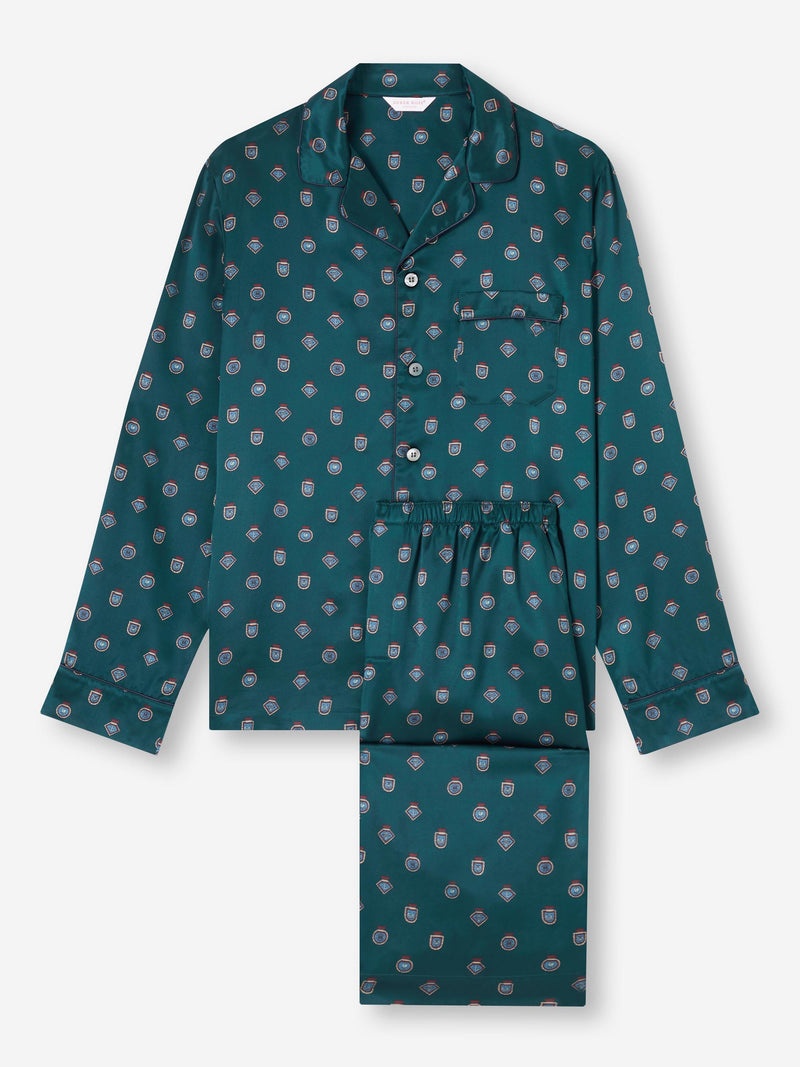 Men's Pajamas Silk Satin Green Badge Print - 1
