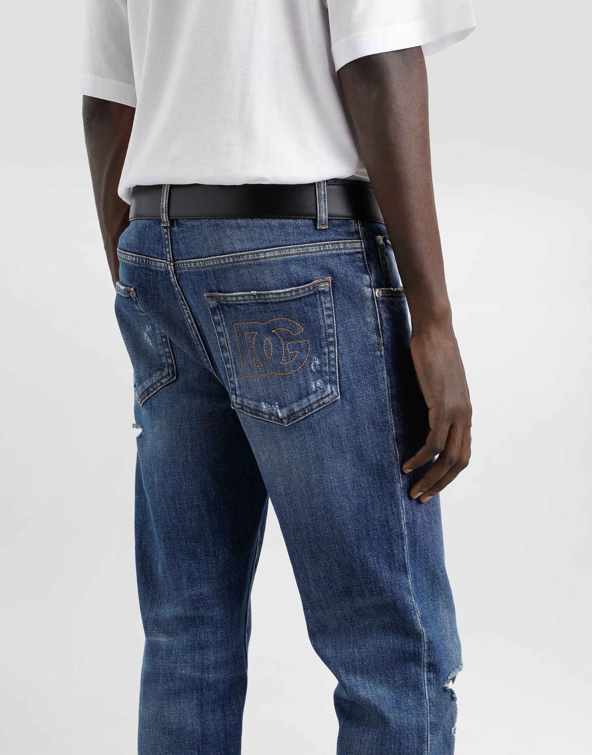 Slim-fit stretch cotton jeans with logo embroidery - 5