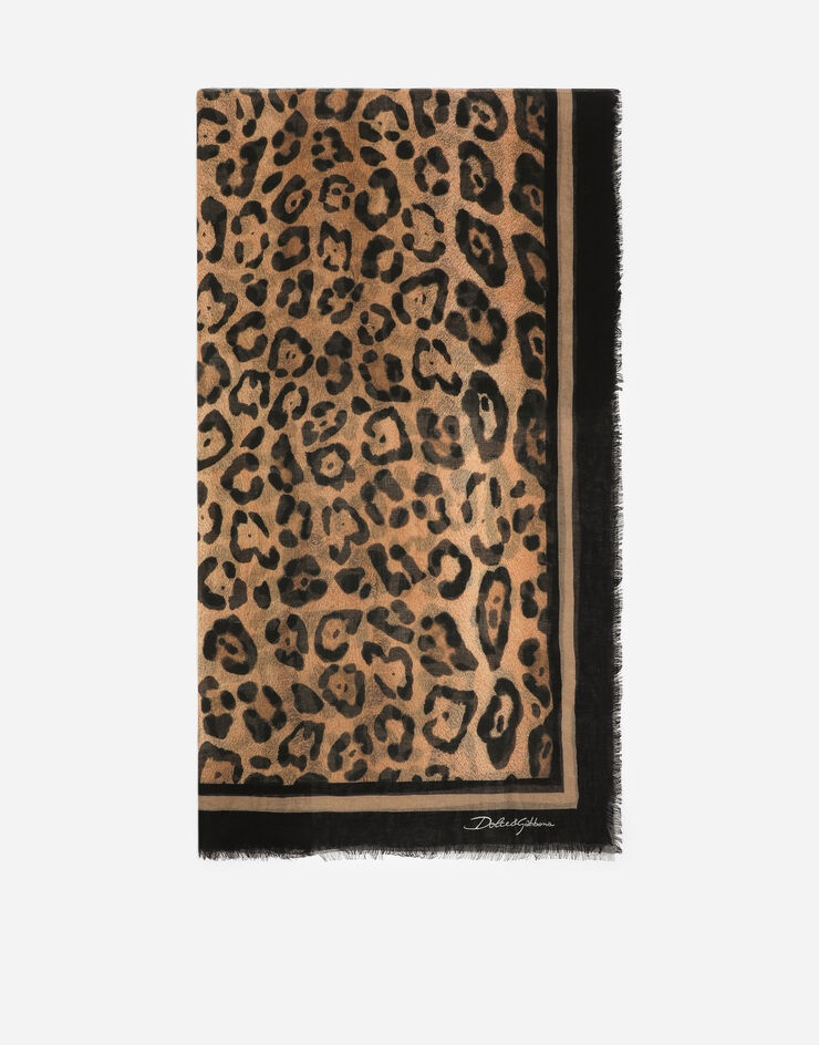 Cashmere and silk scarf with leopard print - 1