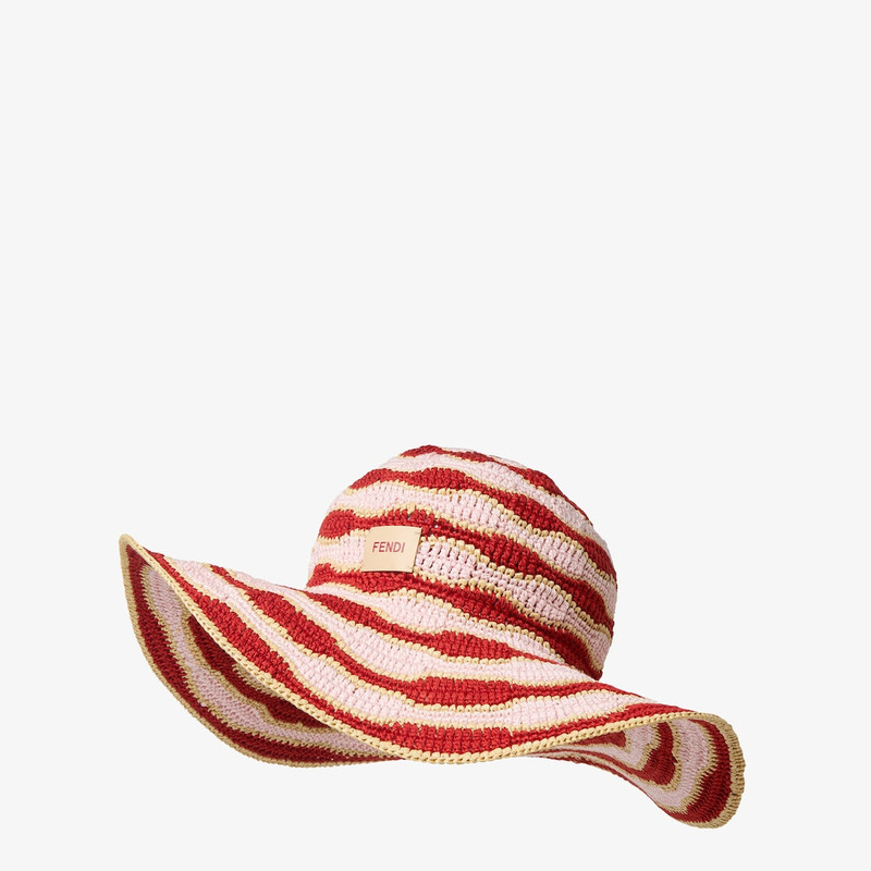 Hat Pink and red crochet cotton and raffia hat 1