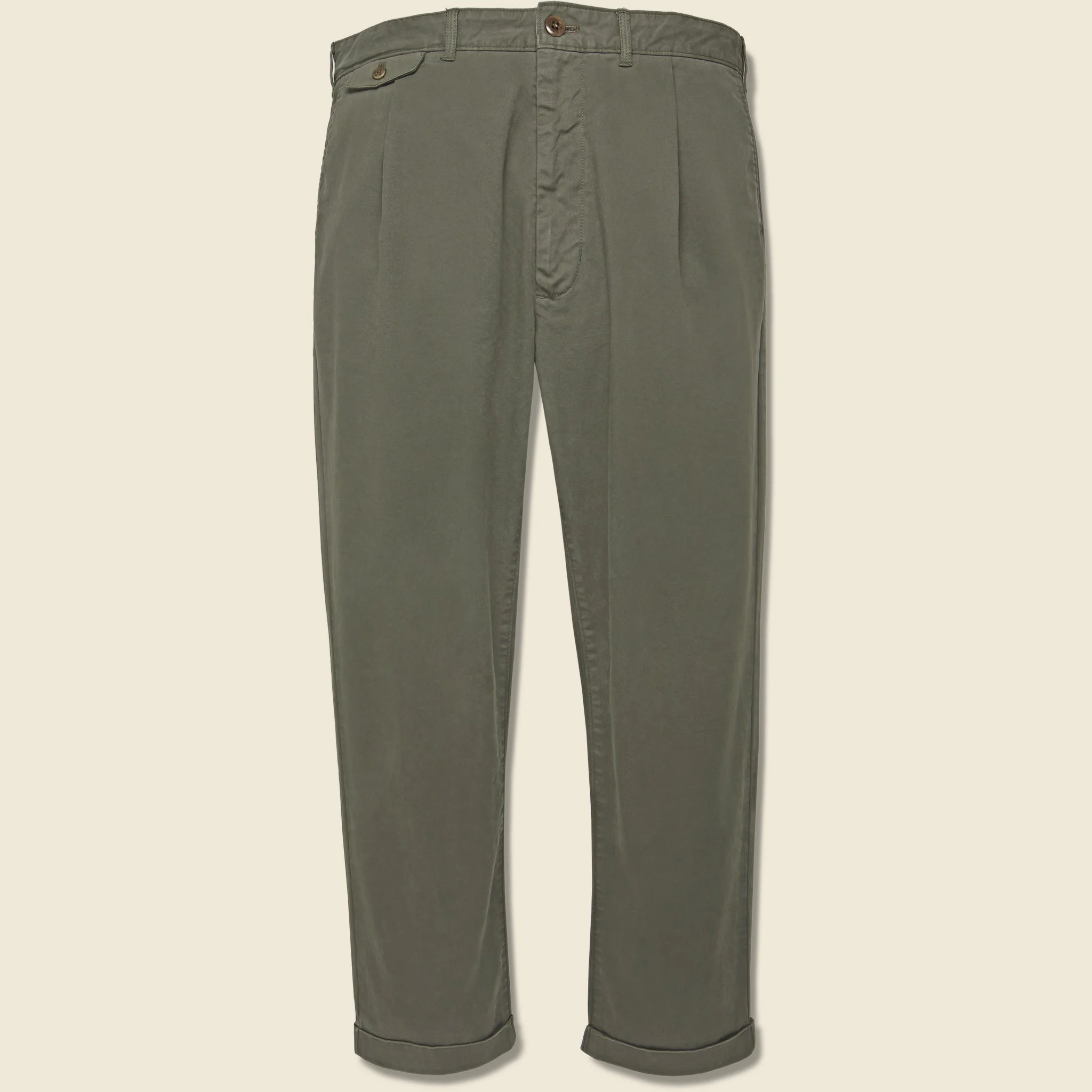 Standard Pleated Chino - Olive Grey - 1