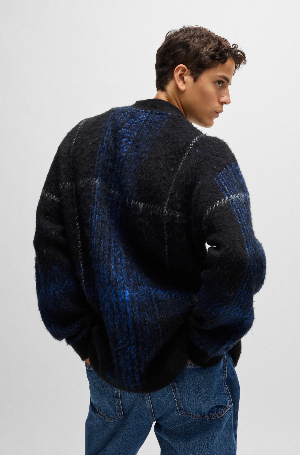 GLEN-CHECK CARDIGAN WITH BRUSHED FINISH - 5