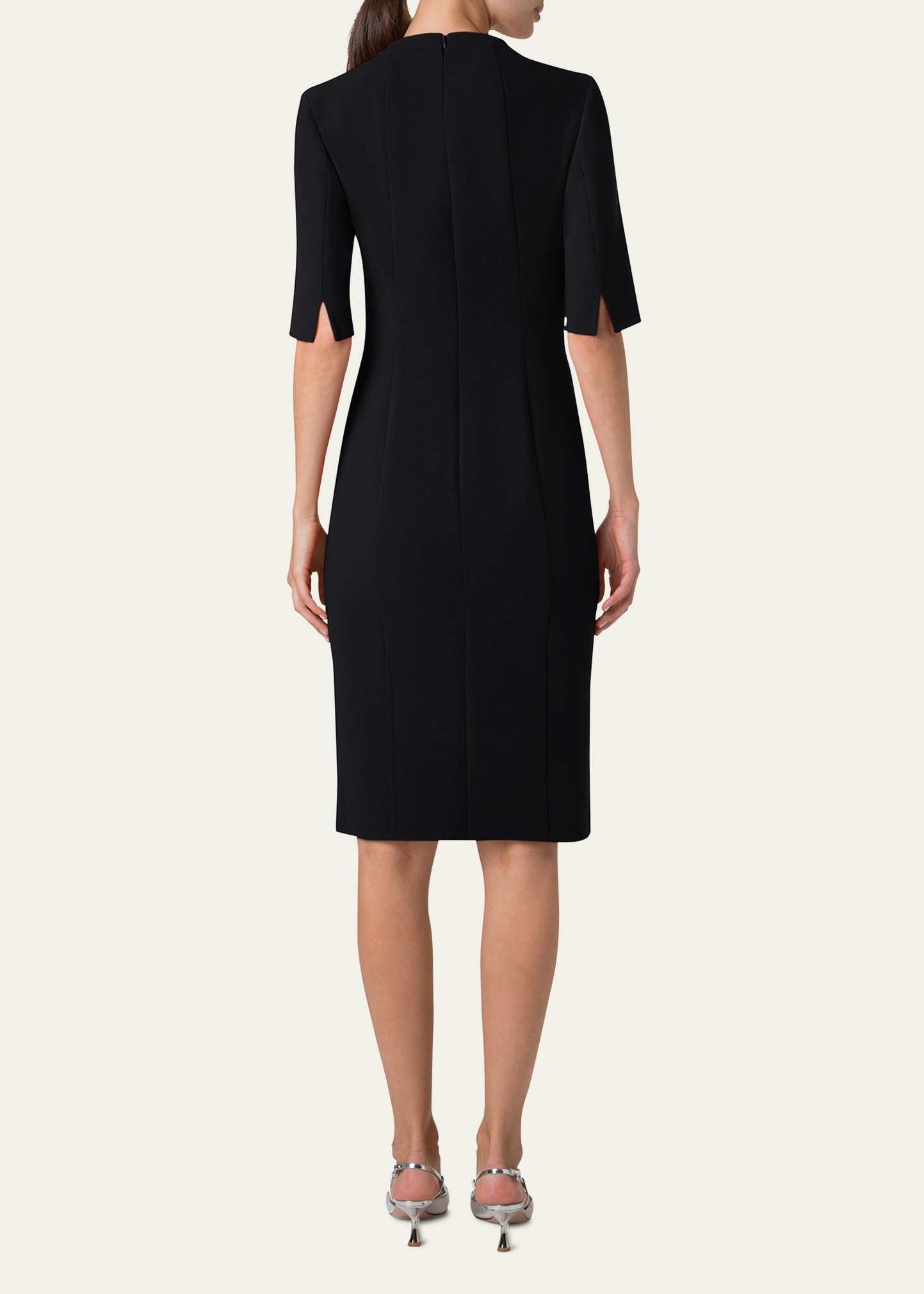 Elbow Sleeve Sheath Wool Dress - 3