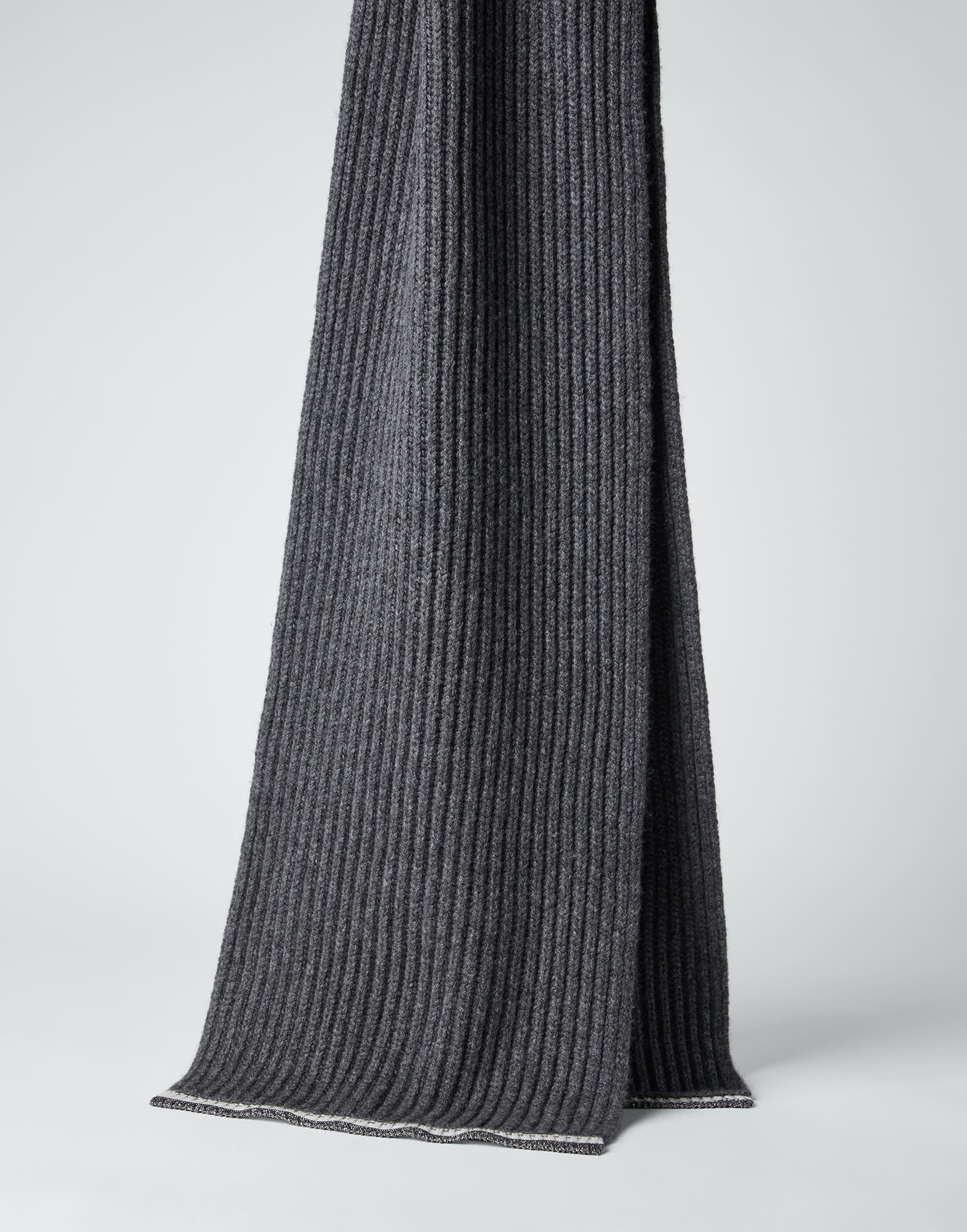 English rib knit scarf in cashmere feather yarn with sparkling trim and monili - 1