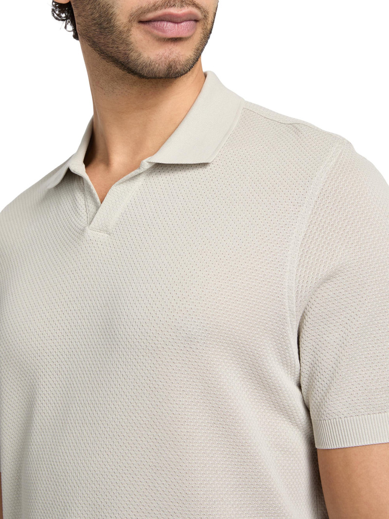 Men's Textured Cotton Johnny Collar Polo Shirt - White 6