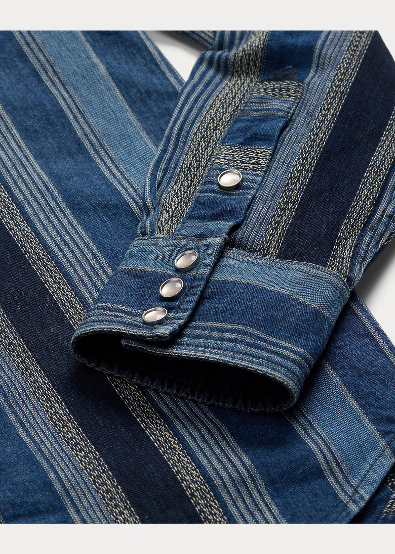 Slim Fit Indigo Striped Western Shirt 8