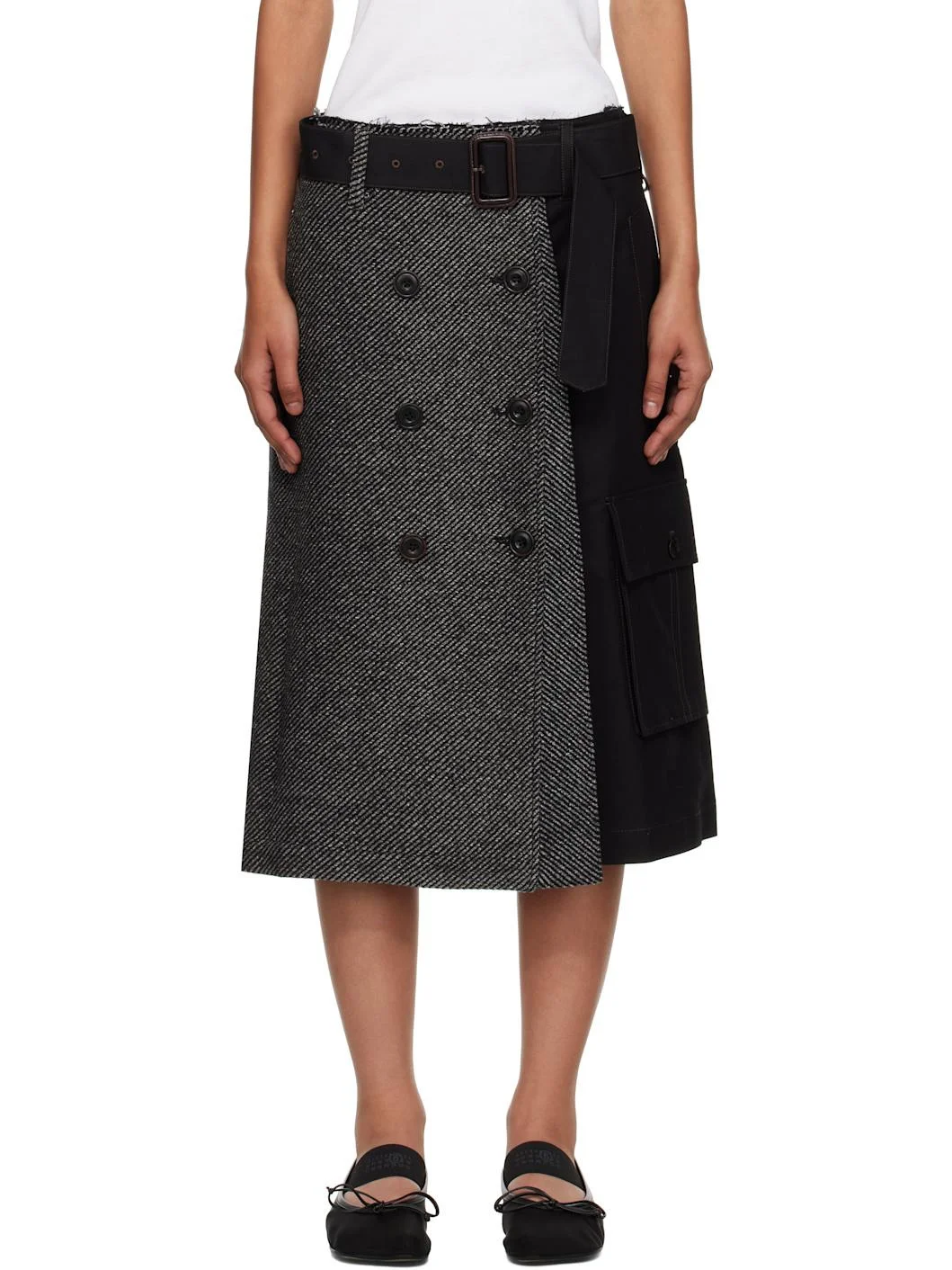 Black Whitney Trench Pleats Midi Skirt - 1