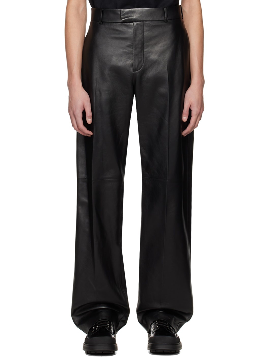 Black Grained Leather Pants - 1