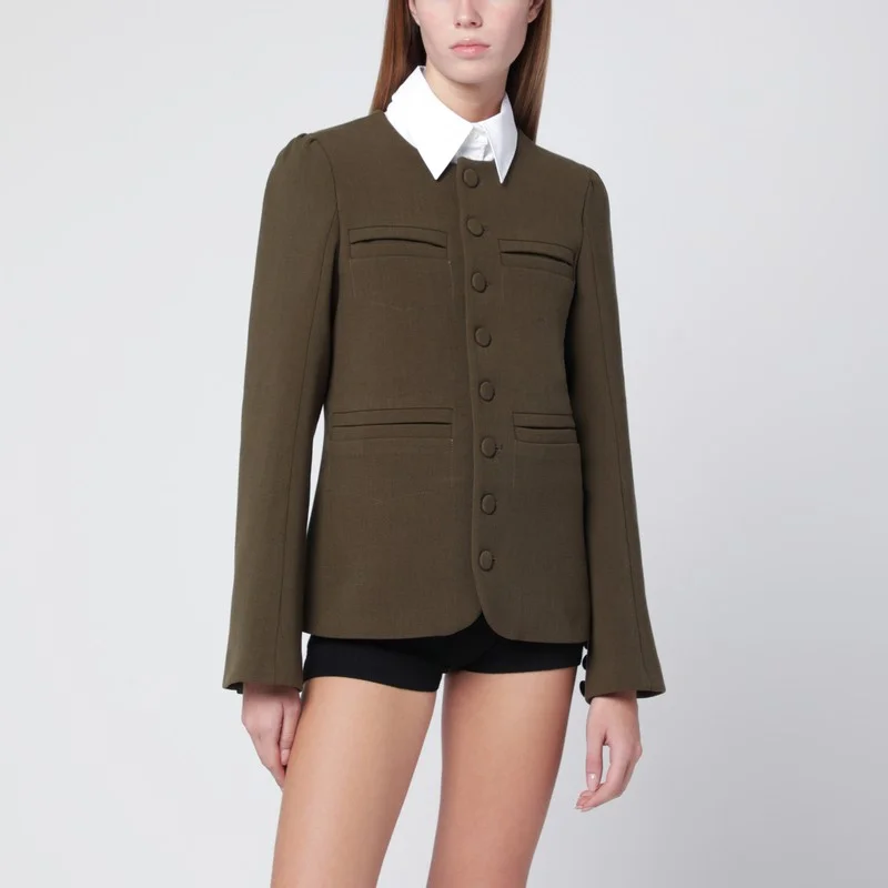 Moss green wool-blend jacket - 1
