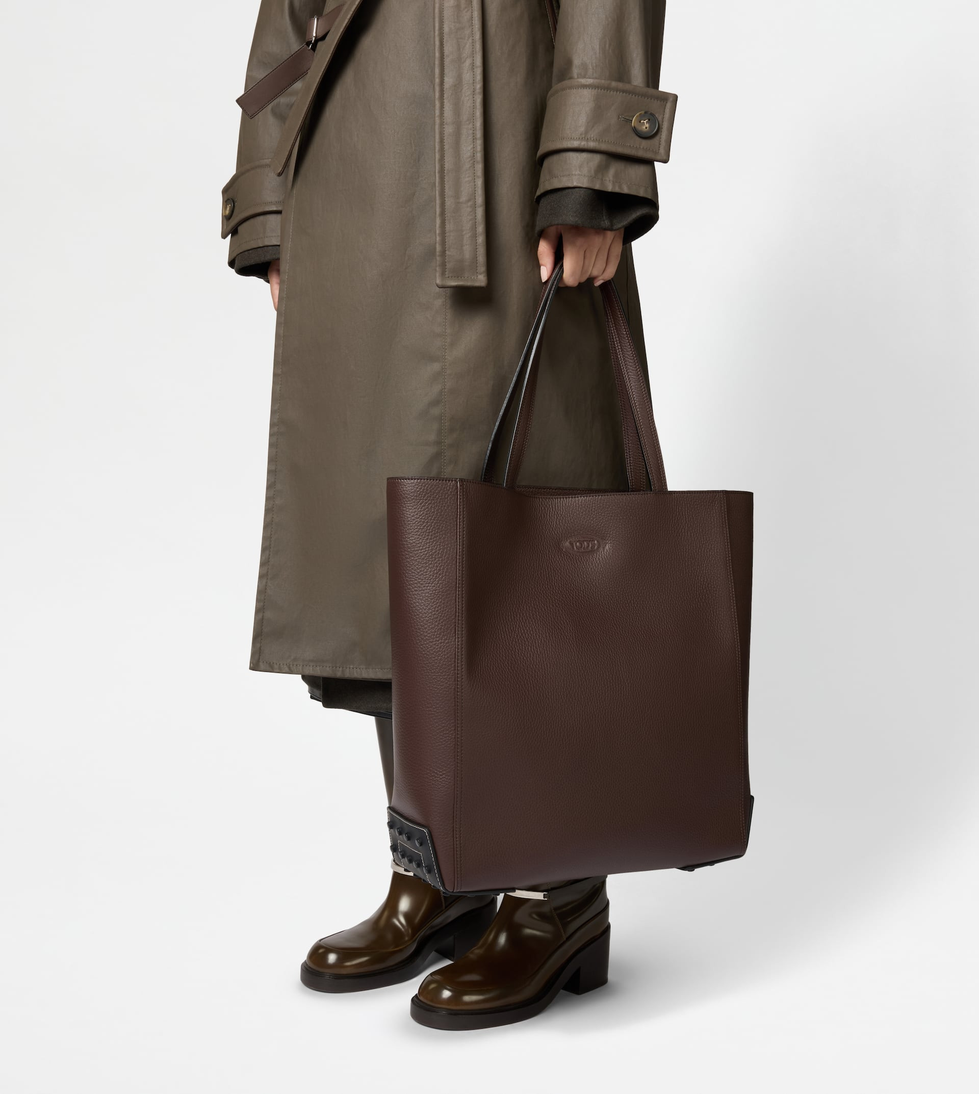 TOTE SHOPPING BAG IN LEATHER MEDIUM - BROWN - 11