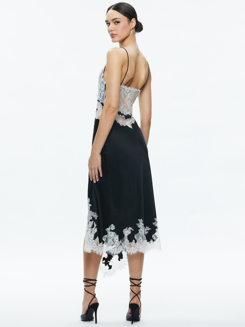 Alice + Olivia DAPHNE LACE ASYMMETRICAL SLIT MIDI DRESS - CC402A08516G980 |  REVERSIBLE