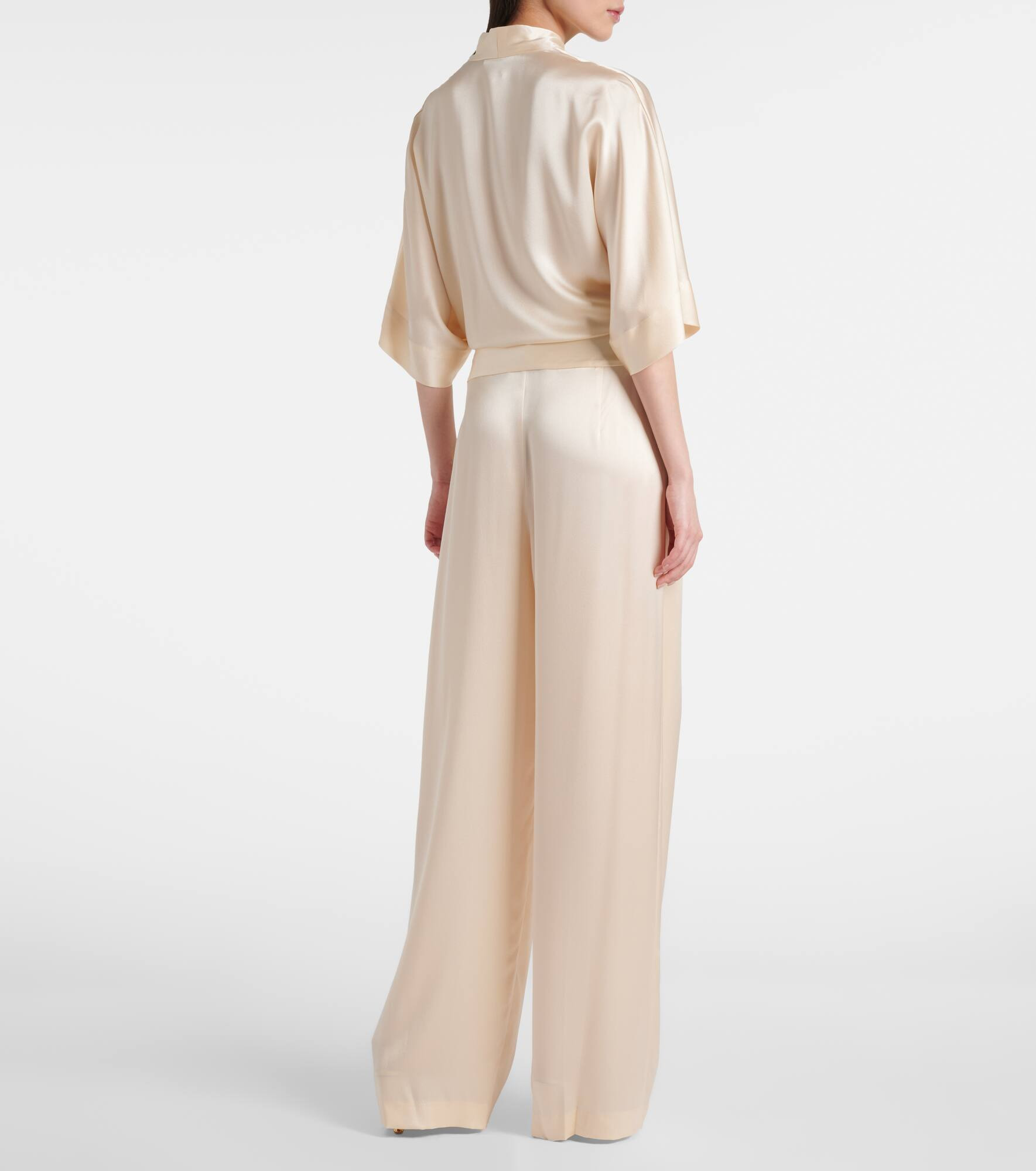 Cropped silk satin wrap blouse - 3