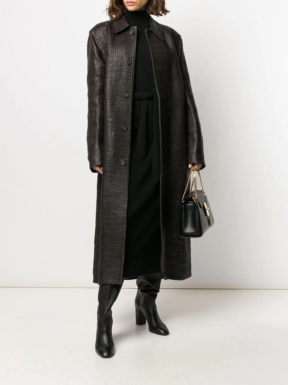 intrecciato woven tailored coat - 2