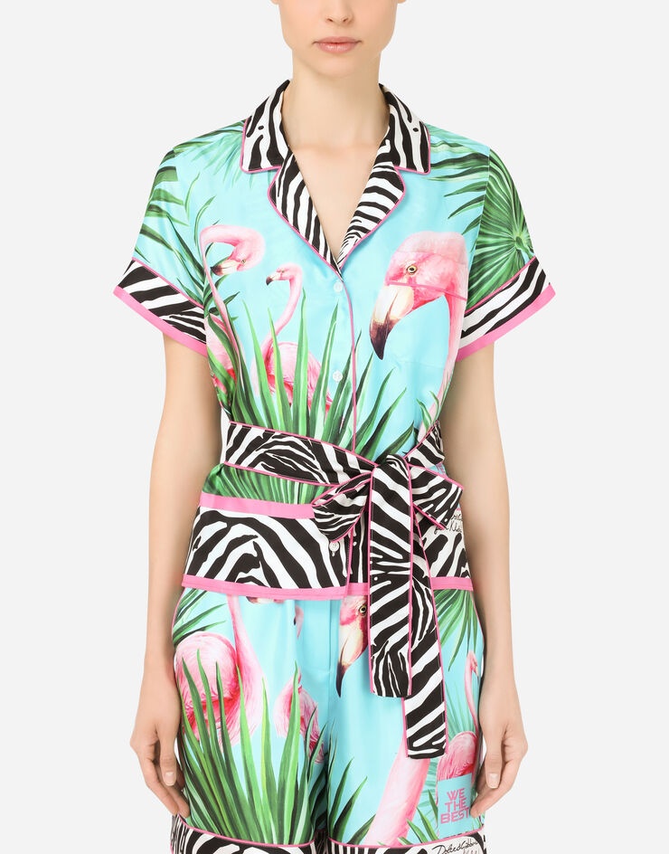 Flamingo-print twill shirt - 1