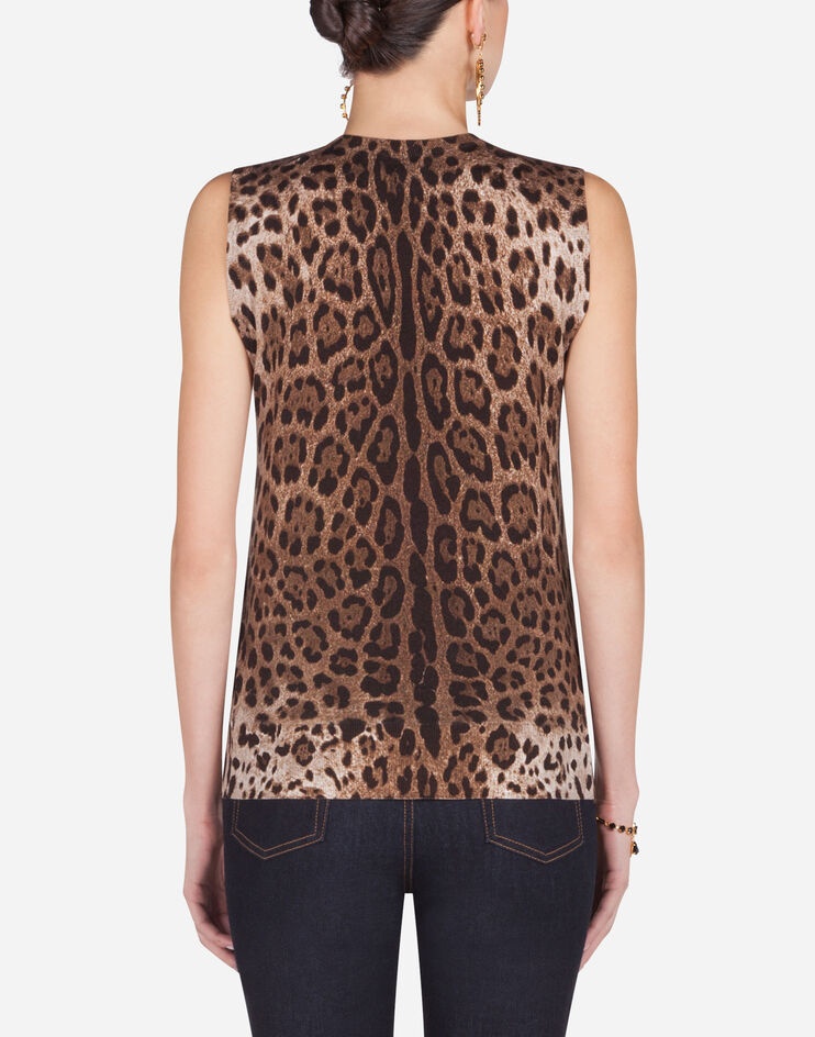 Sleeveless wool sweater with leopard print - 2